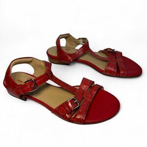 MARC JOSEPH Women's Terrace Round Toe Flat Sandals - Red Croc, Size US 7